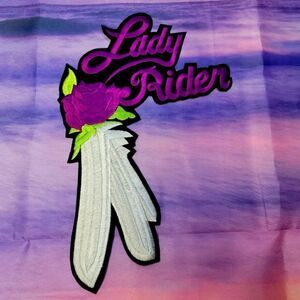 Gorgeous Vintage Lady Rider with Feathers XL Back Patch - New Old Stock